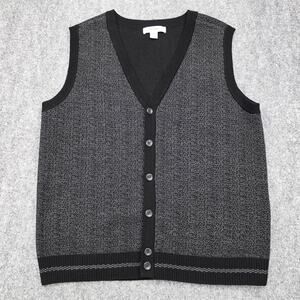 Vintage Turnbury Sweater Vest Mens 40 Black Gray 100% Wool Knit Button Cardigan